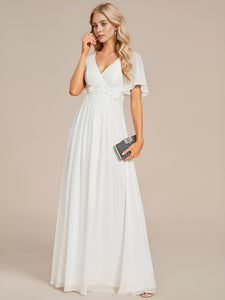Color=Cream | V Neck Appliques Pleated Wholesale Bridesmaid Dresses-Cream 
