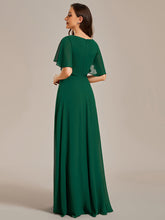 Load image into Gallery viewer, Color=Dark Green | V Neck Appliques Pleated Wholesale Bridesmaid Dresses-Dark Green 3
