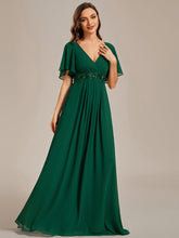 Load image into Gallery viewer, V Neck Appliques Pleated Wholesale Bridesmaid Dresses#Color_Dark Green