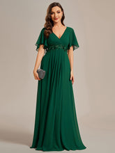 Load image into Gallery viewer, Color=Dark Green | V Neck Appliques Pleated Wholesale Bridesmaid Dresses-Dark Green 4