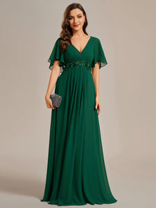 Color=Dark Green | V Neck Appliques Pleated Wholesale Bridesmaid Dresses-Dark Green 4