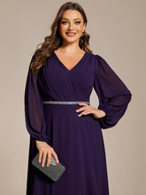 Load image into Gallery viewer, Plus Elegant waisted chiffon V-neck long sleeve guest dress wholesale#Color_Dark Purple