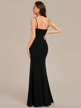 Load image into Gallery viewer, V Neck Side Split Fishtail Shiny Wholesale Evening Dresses#Color_Black