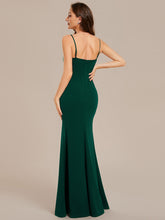 Load image into Gallery viewer, V Neck Side Split Fishtail Shiny Wholesale Evening Dresses#Color_Dark Green