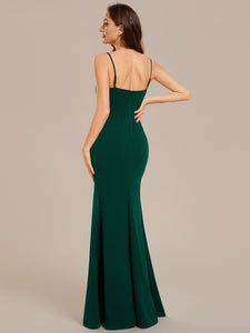 V Neck Side Split Fishtail Shiny Wholesale Evening Dresses#Color_Dark Green