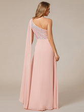 Load image into Gallery viewer, Color=Pink | A-Line Shiny Sequin Chiffon Bodice One Shoulder Sleeveless Evening Dresses-Pink 10