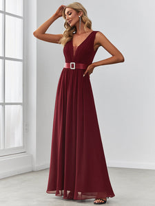 Color=Burgundy | Sexy Sleeveless A Line Wholesale Bridesmaid Dresses with Deep V Neck-Burgundy 3