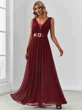Load image into Gallery viewer, Color=Burgundy | Sexy Sleeveless A Line Wholesale Bridesmaid Dresses with Deep V Neck-Burgundy 4