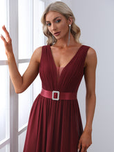 Load image into Gallery viewer, Color=Burgundy | Sexy Sleeveless A Line Wholesale Bridesmaid Dresses with Deep V Neck-Burgundy 5