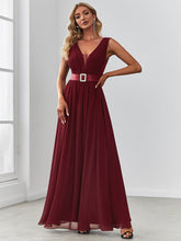 Load image into Gallery viewer, Color=Burgundy | Sexy Sleeveless A Line Wholesale Bridesmaid Dresses with Deep V Neck-Burgundy 1