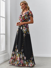 Load image into Gallery viewer, Color=Black and printed | Adorable Wholesale Evening Dresses with V Neck and Ruffles Sleeves-Black and printed 3