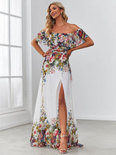 Load image into Gallery viewer, Color=As Picture | Floral A Line Split Wholesale Evening Dresses with Off Shoulders-As Picture 4