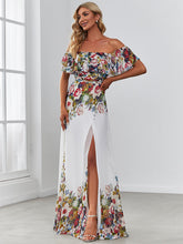 Load image into Gallery viewer, Color=As Picture | Floral A Line Split Wholesale Evening Dresses with Off Shoulders-As Picture 1