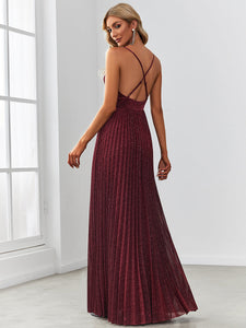 Color=Burgundy | Sleeveless Wholesale Evening Dresses with V Neck and Spaghetti Straps-Burgundy 2