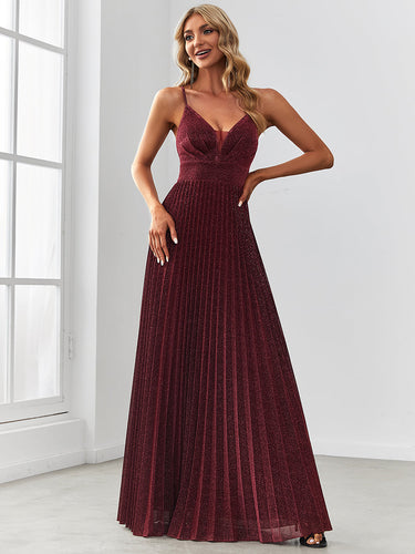Color=Burgundy | Sleeveless Wholesale Evening Dresses with V Neck and Spaghetti Straps-Burgundy 1