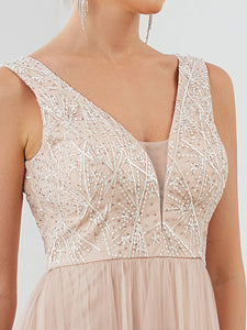 Color=Blush | Hot Sleeveless Deep V Neck Wholesale Evening Dresses with A Line-Blush 5