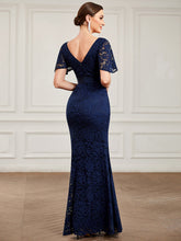 Load image into Gallery viewer, Color=Navy Blue | Short Ruffles Sleeves Fishtail Deep V Neck Wholesale Evening Dresses-Navy Blue 2