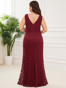 Color=Burgundy | Deep V Neck Sleeveless Fishtail Floor Length Wholesale Evening Dresses-Burgundy 2