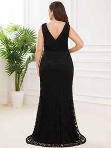 Color=Black | Deep V Neck Sleeveless Fishtail Floor Length Wholesale Evening Dresses-Black 2