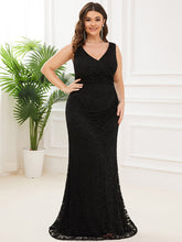 Load image into Gallery viewer, Color=Black | Deep V Neck Sleeveless Fishtail Floor Length Wholesale Evening Dresses-Black 1