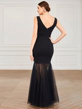 Load image into Gallery viewer, Color=Black | Sleeveless Deep V Neck Fishtail Wholesale Evening Dresses-Black 2