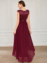 Load image into Gallery viewer, Color=Burgundy | Round Neck Sleeveless Knee Length Wholesale Bridesmaid Dresses-Burgundy 2