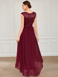 Color=Burgundy | Round Neck Sleeveless Knee Length Wholesale Bridesmaid Dresses-Burgundy 2