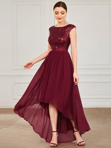 Color=Burgundy | Round Neck Sleeveless Knee Length Wholesale Bridesmaid Dresses-Burgundy 3
