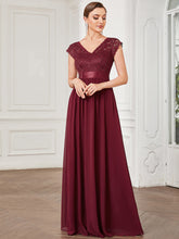 Load image into Gallery viewer, Color=Burgundy | Hot Deep V Neck A Line Wholesale Bridesmaid Dresses-Burgundy 1