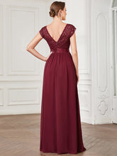 Load image into Gallery viewer, Color=Burgundy | Hot Deep V Neck A Line Wholesale Bridesmaid Dresses-Burgundy 2