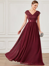 Load image into Gallery viewer, Color=Burgundy | Hot Deep V Neck A Line Wholesale Bridesmaid Dresses-Burgundy 3