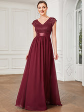 Load image into Gallery viewer, Color=Burgundy | Hot Deep V Neck A Line Wholesale Bridesmaid Dresses-Burgundy 4