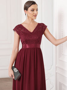 Color=Burgundy | Hot Deep V Neck A Line Wholesale Bridesmaid Dresses-Burgundy 5