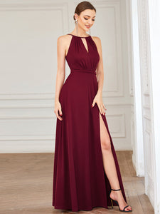 Color=Burgundy | Sleeveless Hollow Out Split Wholesale Bridesmaid Dresses with A Line-Burgundy 3