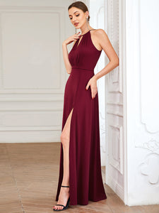 Color=Burgundy | Sleeveless Hollow Out Split Wholesale Bridesmaid Dresses with A Line-Burgundy 4