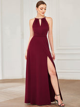Load image into Gallery viewer, Color=Burgundy | Sleeveless Hollow Out Split Wholesale Bridesmaid Dresses with A Line-Burgundy 1
