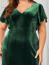 Load image into Gallery viewer, Color=Dark Green | Plus Size Deep V Neck Fishtail Wholesale Evening Dresses with Ruffles Sleeves-Dark Green 5