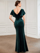 Load image into Gallery viewer, Color=Dark Green | Deep V Neck Fishtail Wholesale Evening Dresses with Ruffles Sleeves-Dark Green 2