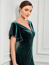 Load image into Gallery viewer, Color=Dark Green | Deep V Neck Fishtail Wholesale Evening Dresses with Ruffles Sleeves-Dark Green 5