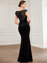 Load image into Gallery viewer, Color=Black | Round Neck A Line Wholesale Evening Dresses with Cover Sleeves-Black 2