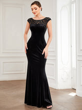 Load image into Gallery viewer, Color=Black | Round Neck A Line Wholesale Evening Dresses with Cover Sleeves-Black 3