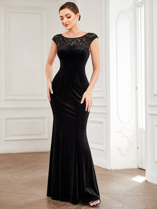 Color=Black | Round Neck A Line Wholesale Evening Dresses with Cover Sleeves-Black 3