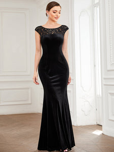 Color=Black | Round Neck A Line Wholesale Evening Dresses with Cover Sleeves-Black 1