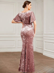 Color=Orchid | Tulip Sleeves Fishtail Wholesale Evening Dresses with Deep V Neck-Orchid 2