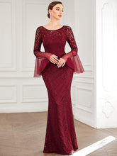 Load image into Gallery viewer, Color=Burgundy | Round Neck Fishtail Wholesale Evening Dresses with Long Sleeves-Burgundy 3