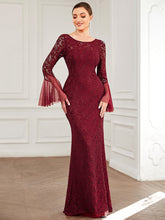 Load image into Gallery viewer, Color=Burgundy | Round Neck Fishtail Wholesale Evening Dresses with Long Sleeves-Burgundy 1