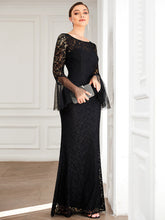 Load image into Gallery viewer, Color=Black | Round Neck Fishtail Wholesale Evening Dresses with Long Sleeves-Black 3
