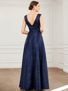 Color=Navy Blue | Sleeveless A Line Deep V Neck Floor Length Wholesale Evening Dresses-Navy Blue 2