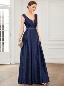 Color=Navy Blue | Sleeveless A Line Deep V Neck Floor Length Wholesale Evening Dresses-Navy Blue 4