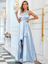 Load image into Gallery viewer, Color=Ice blue | One shoulder Wholesale Evening Dresses with Asymmetrical Hem-Ice blue 4